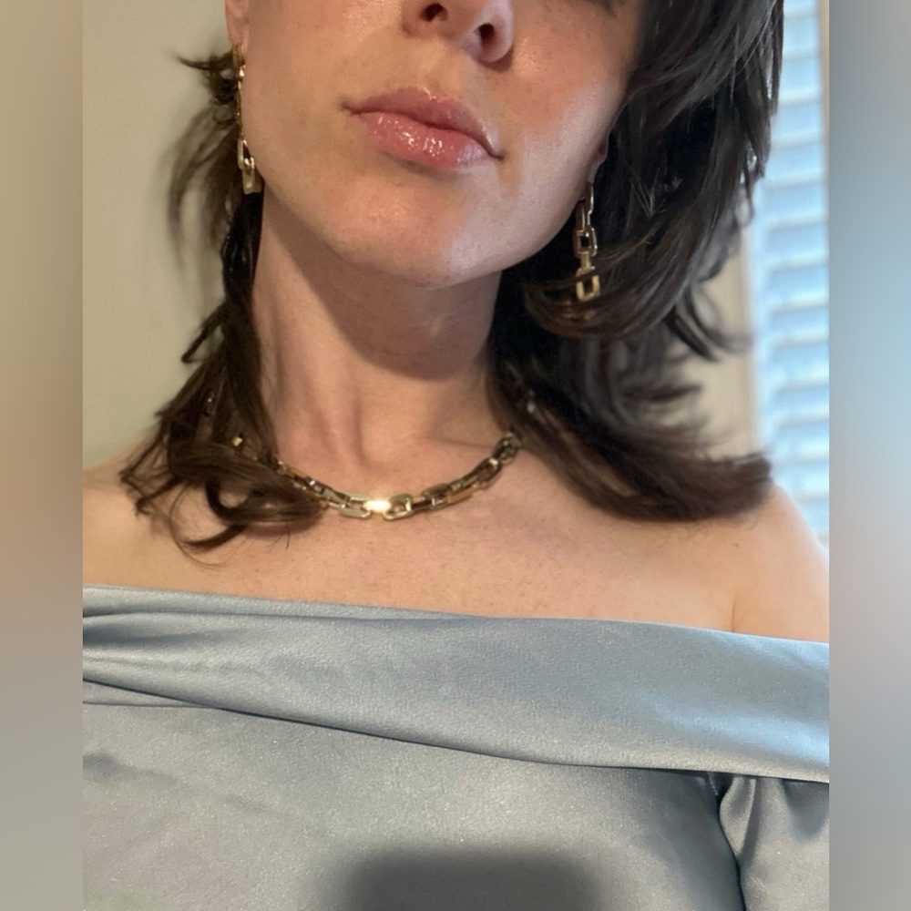 3 Piece Eddie Borgo Supra Link Earrings & Necklace Gold Bundle